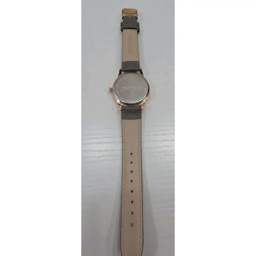 Ladies Monroe by Maestro Rose Gold Tone Watch Gray Leather Band New Battery W283